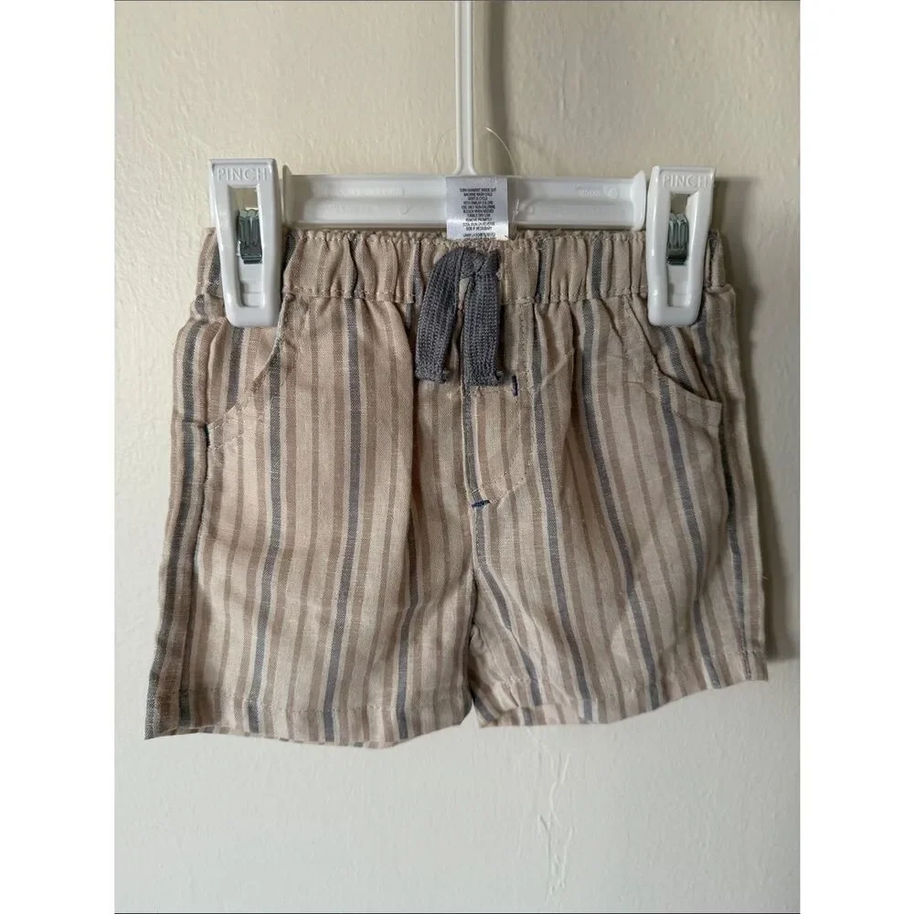 Little LAD Striped Linen-Blend Toddler Shirt & Shorts Set - Beige/Gray